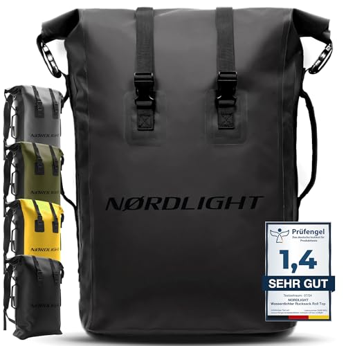 Nordlight Dry Bag 35l - (Schwarz) Roll Top Rucksack mit gepolstertem Tragegurt, wasserdichte Tasche für Wassersport, Fahrrad, Kurierrucksack, Trekking, Angeln