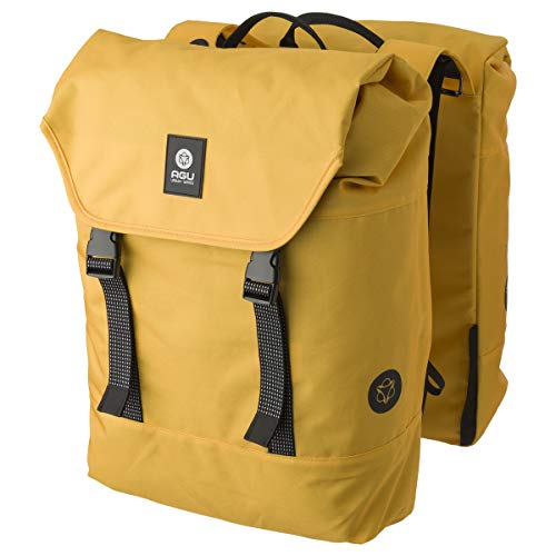 AGU Essentials DWR Urban Klickfix Doppelte Fahrradtasche für Gepäckträger, 36L Seitentasche Fahrrad, Wasserabweisend, Reflektierend, 100% Recyceltes Polyester - Gelb