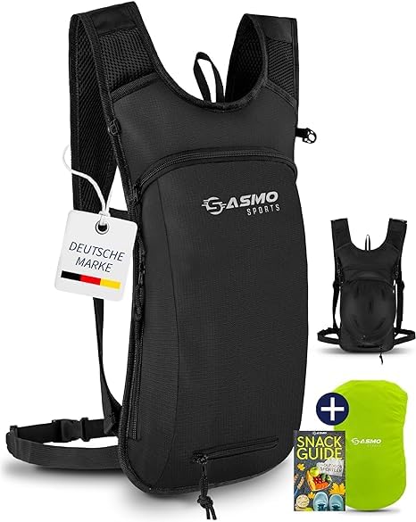 SASMO® Fahrradrucksack klein mit Thermofach & Helmnetz | MTB Rucksack - Ultraleicht 350g / 6L | Fahrrad rucksack - inkl. Regenschutz | Fahrradrucksack Herren & Damen (Schwarz)