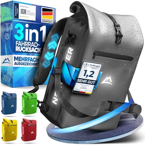 Nextcover® NEU 3in1 Fahrradtasche für Gepäckträger [Aquashield] - Gepäckträgertasche, Rucksack und Umhängetasche [25 Liter] I Fahrrad Tasche wasserdicht