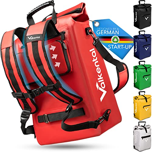 Valkental - 3in1 Fahrradtasche - NEUAUFLAGE 2024 - Geeignet als Gepäckträgertasche, Rucksack und Umhängetasche - Wasserdicht & Reflektierend - 23L - Rot